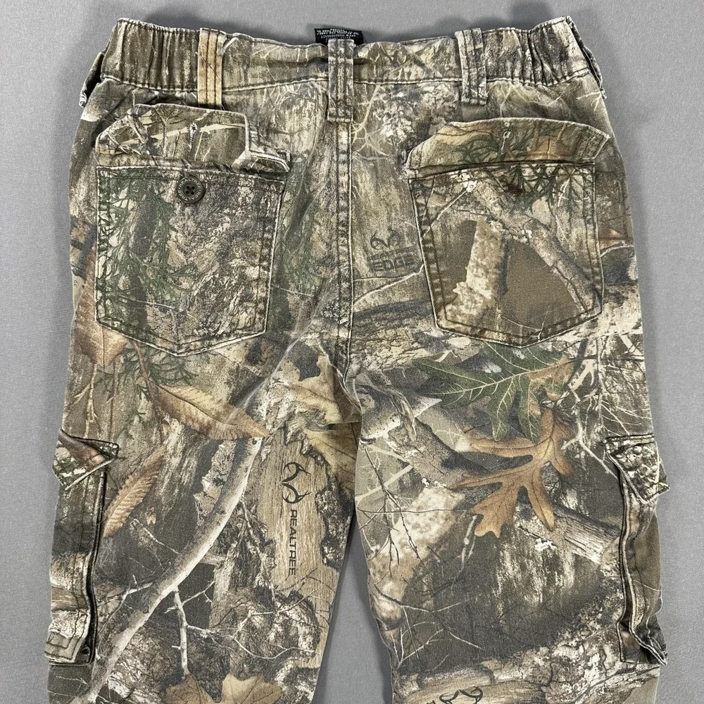 Realtree Edge Pants Kids Large 10-12 Brown Camo‎ Cargo Hunting Elastic Waist